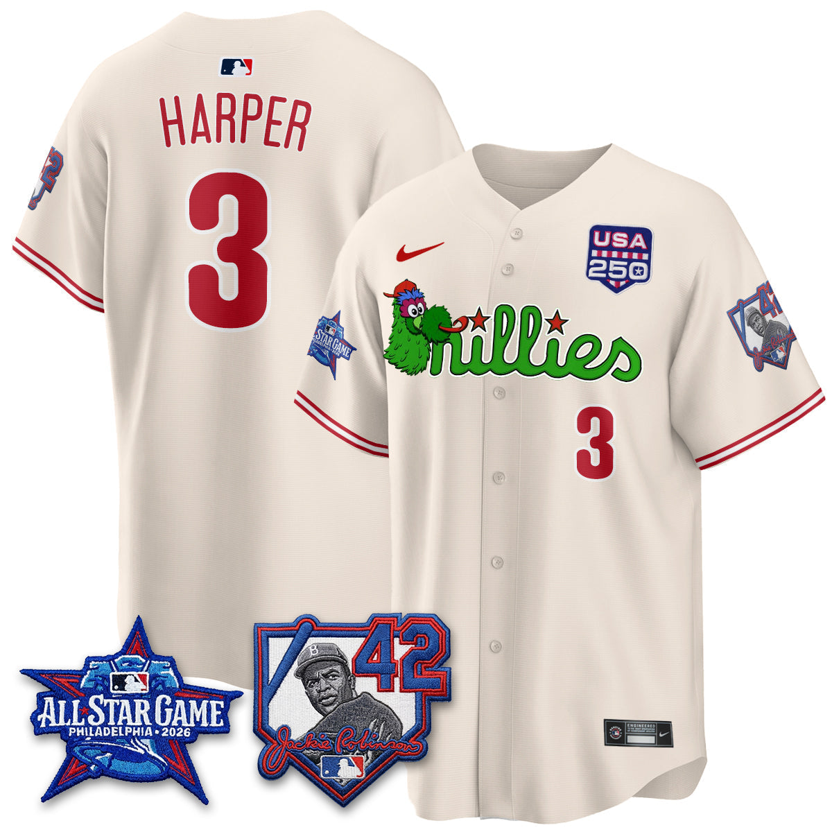 Philadelphia Phillies Phanatic 2026 New Era & 250th USA Vapor Limited Jersey - All Star Game - Stitched