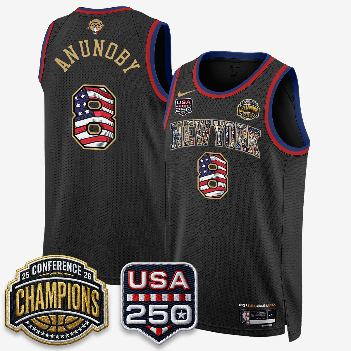New York Knicks 2026 Basketball  Eastern Conference Champions x Fourth of July Vapor Jersey - Stitched