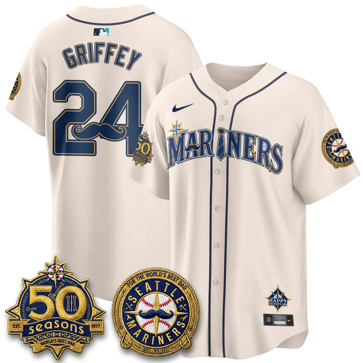 Seattle Mariners Happy Father's Day Vapor Jersey - Stitched