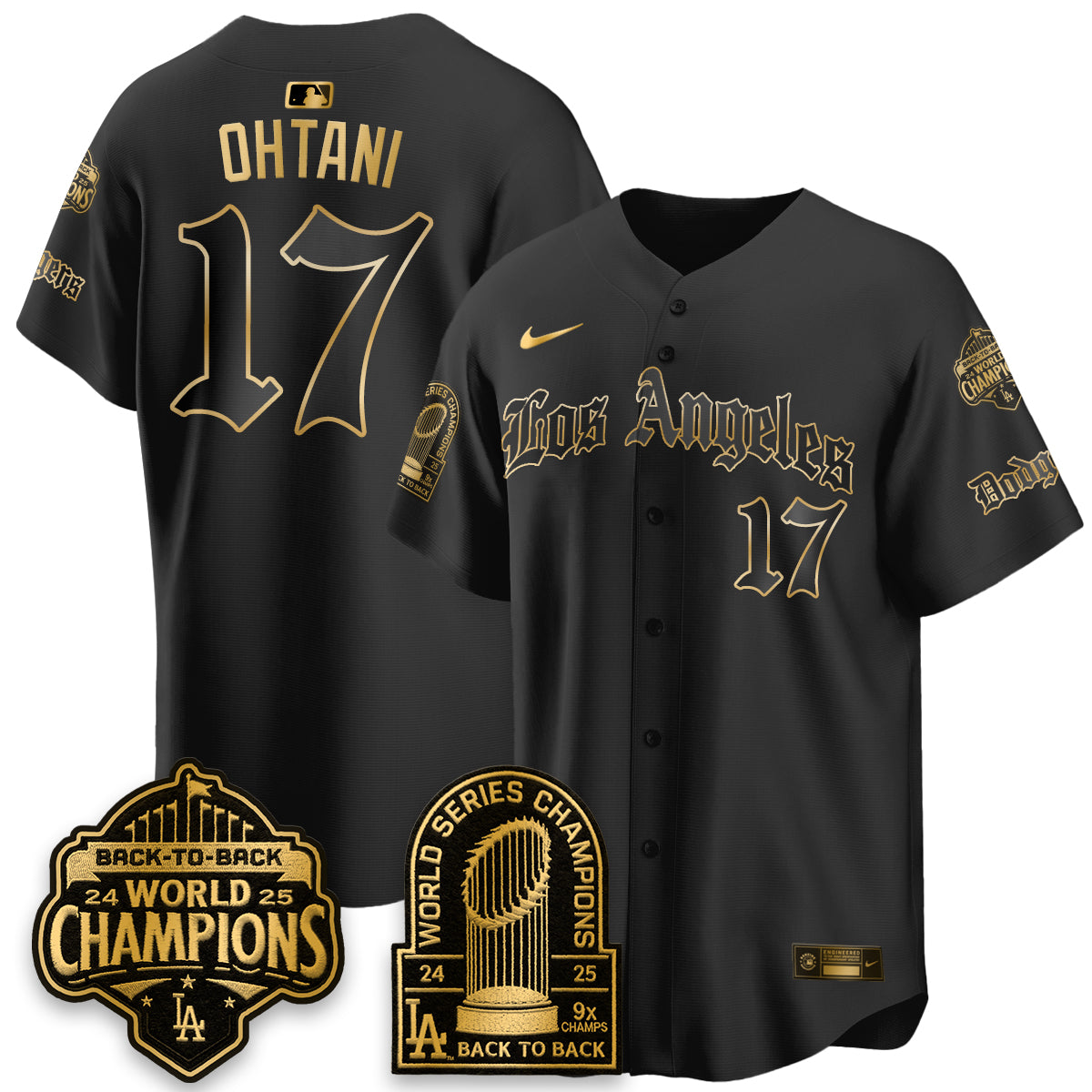 Los Angeles Dodgers WS Champions Back 2 Back Patch Vapor Premier Limited Gothic Edition Jersey - Stitched