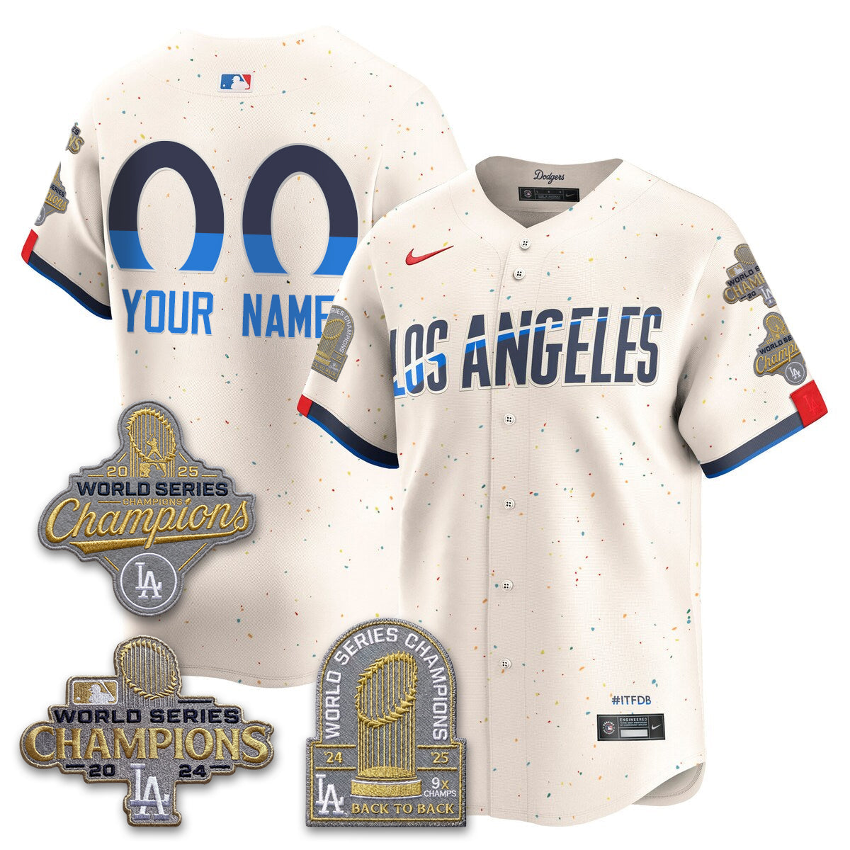 Los Angeles Dodgers Gold Collection Stadium Vapor Limited Custom Jersey - Back to Back 9x Champs - Stitched-Cuztomshoes