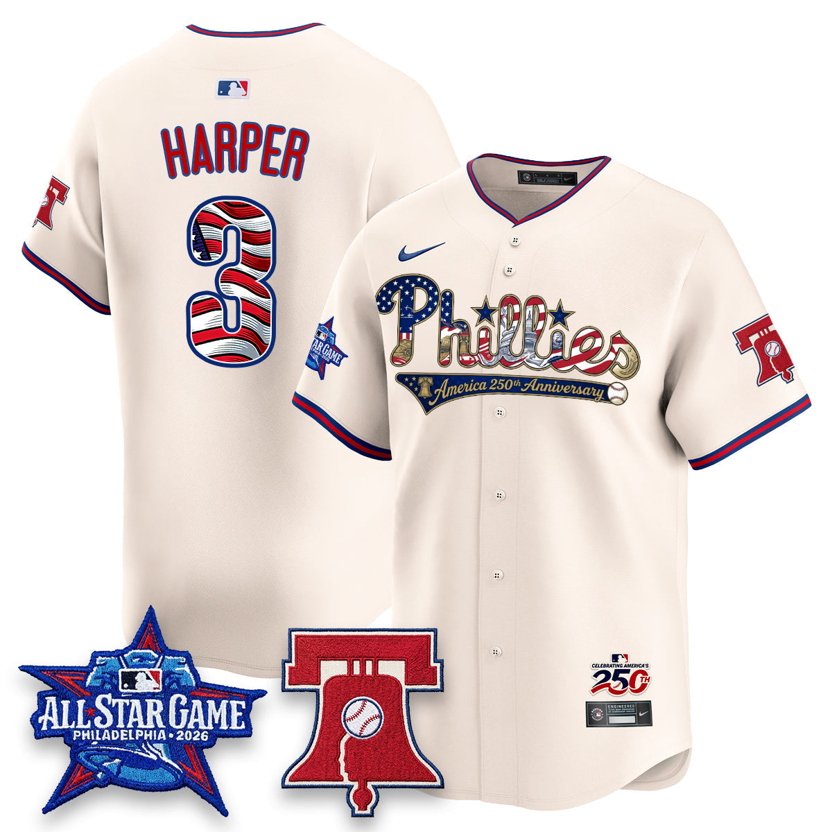 Philadelphia Phillies 2026 Independence Day USA Vapor Limited Jersey - Stitched-Cuztomshoes