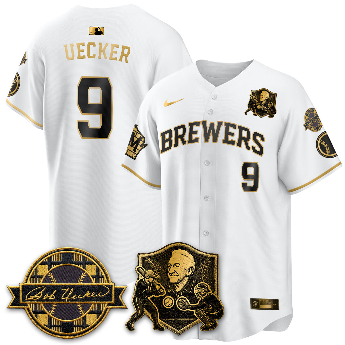 Milwaukee Brewers Bob Uecker - 54 Seasons for Brewers' Vapor Limited Gold Jersey - Stitched