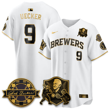 Milwaukee Brewers Bob Uecker - 54 Seasons for Brewers' Vapor Limited Gold Jersey - Stitched