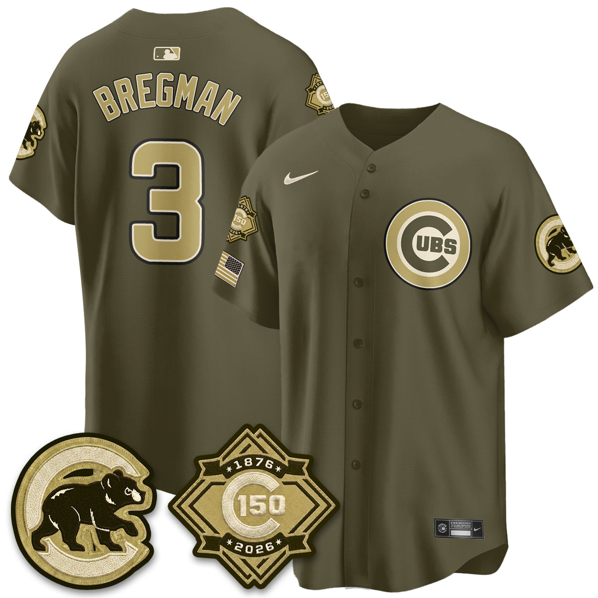 Chicago Cubs New Era Olive 2026 Armed Forces Day Jersey -Stitched