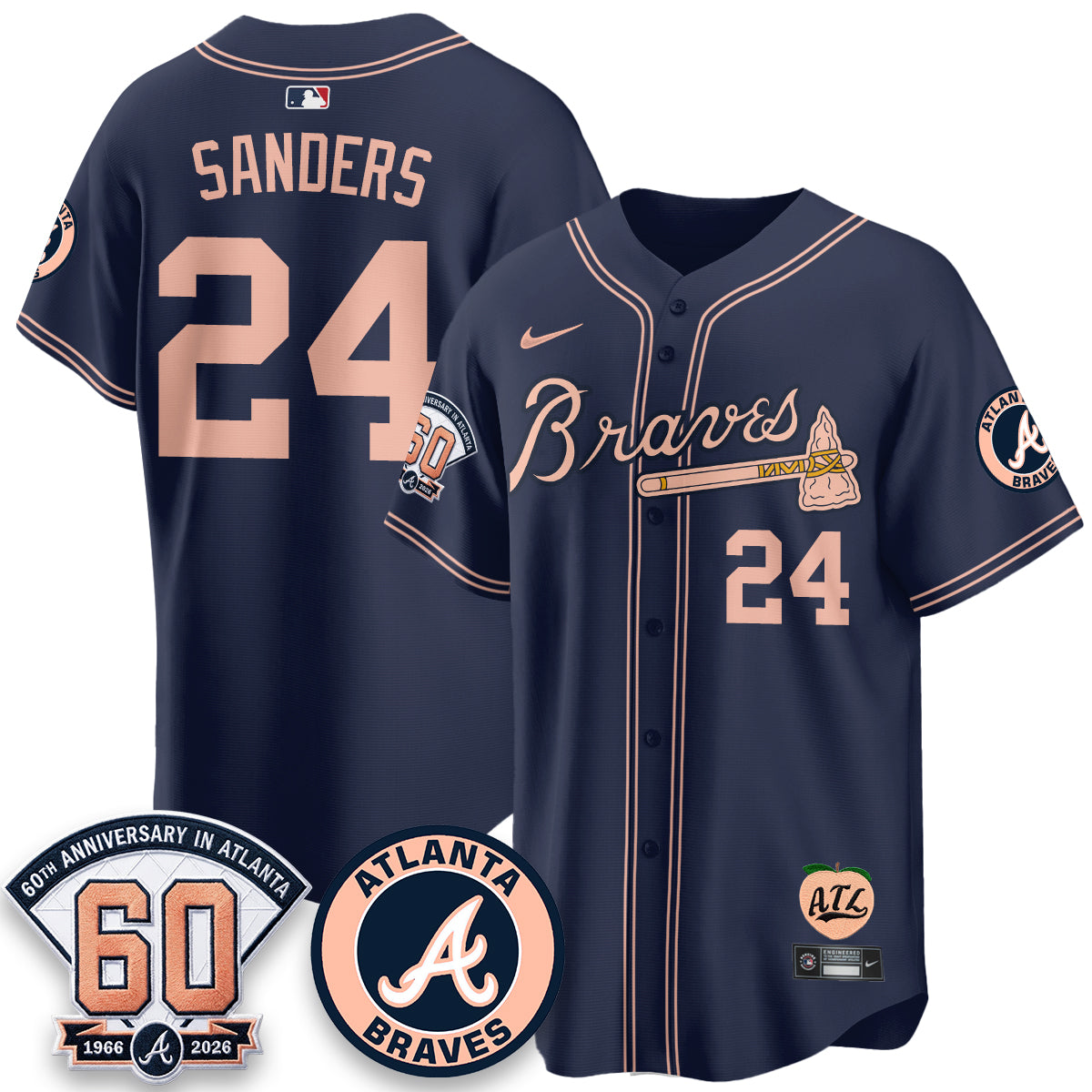 Atlanta Braves 60th Anniversary Peach Edition Vapor Premier Limited Jersey - Stitched