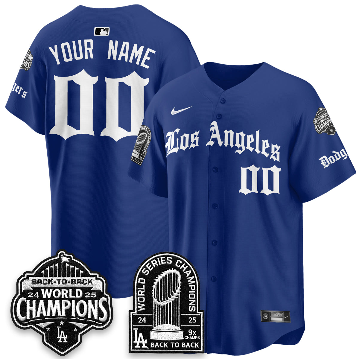 Los Angeles Dodgers WS Champions Back 2 Back Patch Vapor Premier Limited Gothic Edition Custom Jersey - Stitched-Cuztomshoes