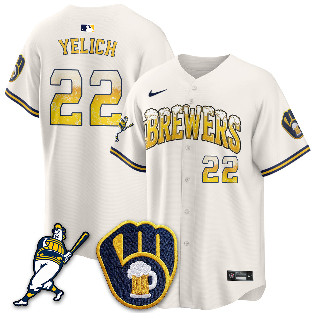 Milwaukee Brewers "Pitcher & Pint" Edition Vapor Limited Jersey - Stitched-Cuztomshoes