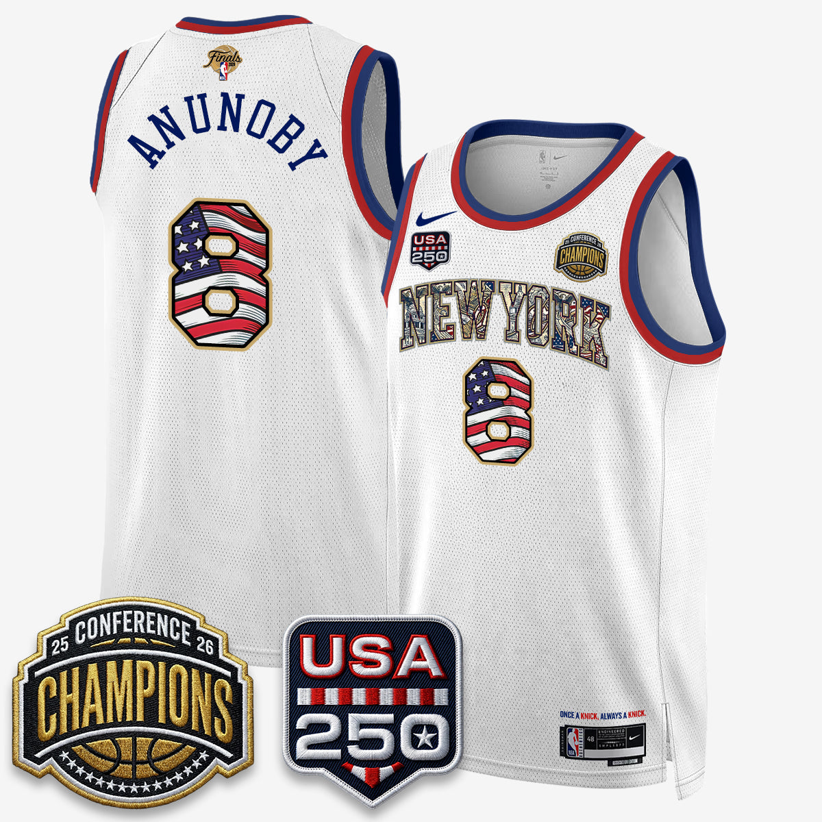 New York Knicks 2026 Basketball  Eastern Conference Champions x Fourth of July Vapor Jersey - Stitched
