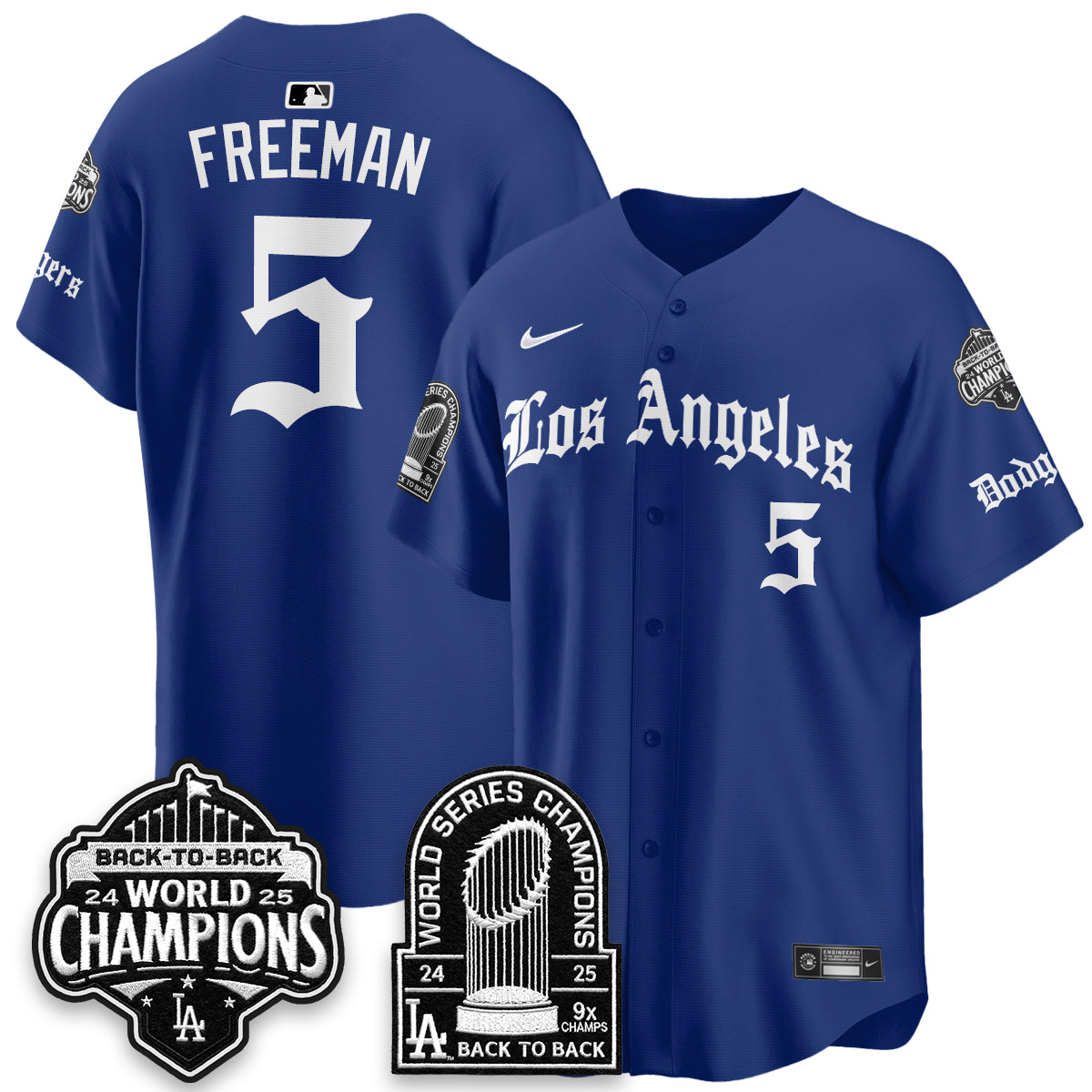Los Angeles Dodgers WS Champions Back 2 Back Patch Vapor Premier Limited Gothic Edition Jersey - Stitched