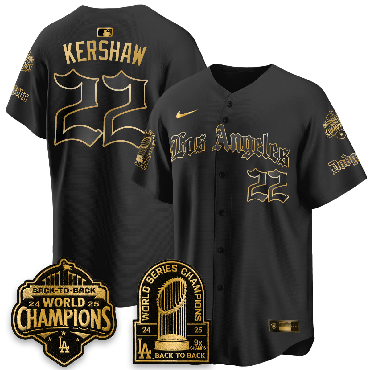 Los Angeles Dodgers WS Champions Back 2 Back Patch Vapor Premier Limited Gothic Edition Jersey - Stitched