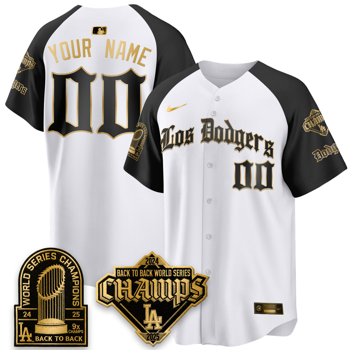 Los Angeles Dodgers World Series Champions B2B Patch Vapor Premier Limited Gothic Edition Custom Jersey - Stitched-Cuztomshoes