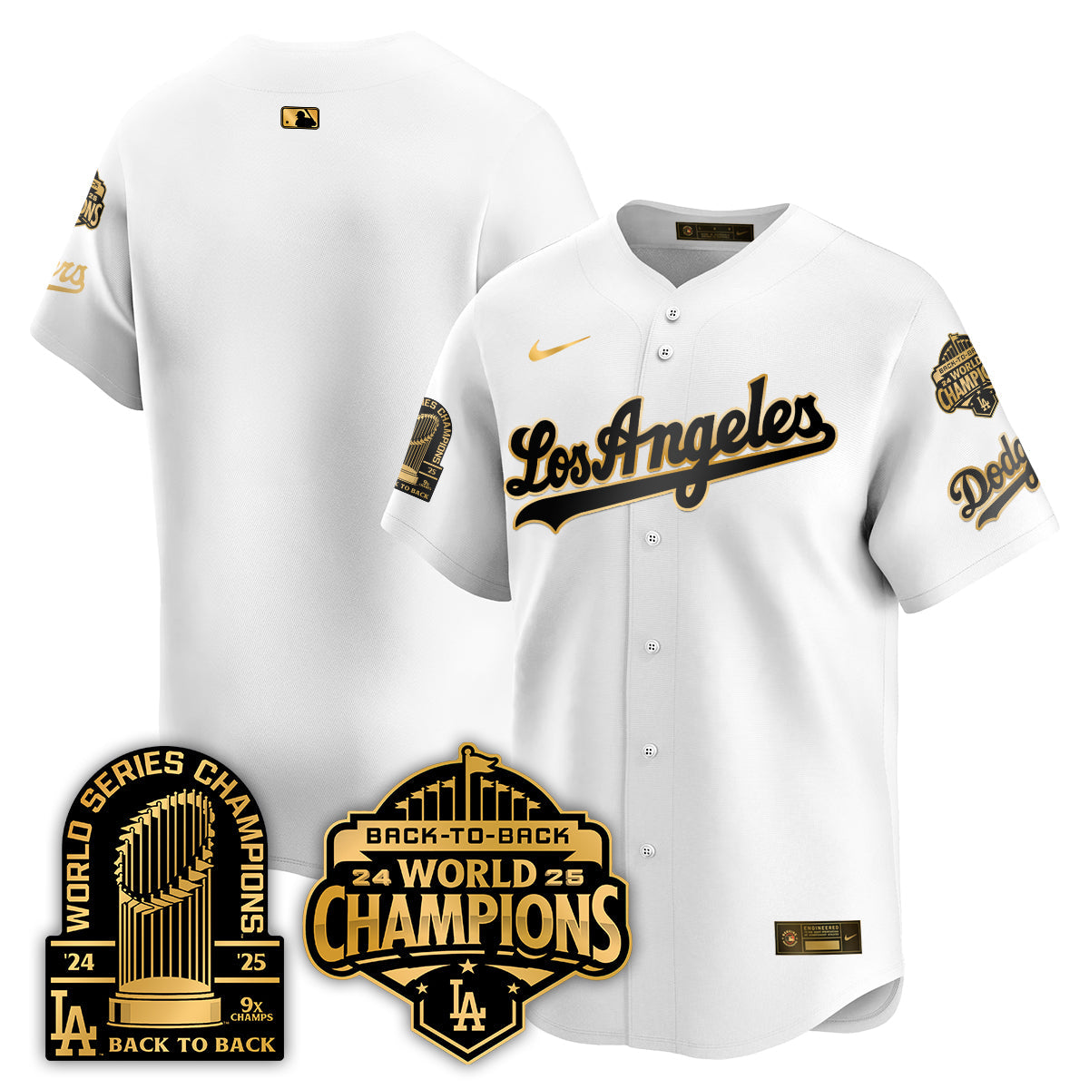Los Angeles Dodgers Gold Collection Vapor Limited Jersey - 9x & B2B Champs - Stitched-Cuztomshoes