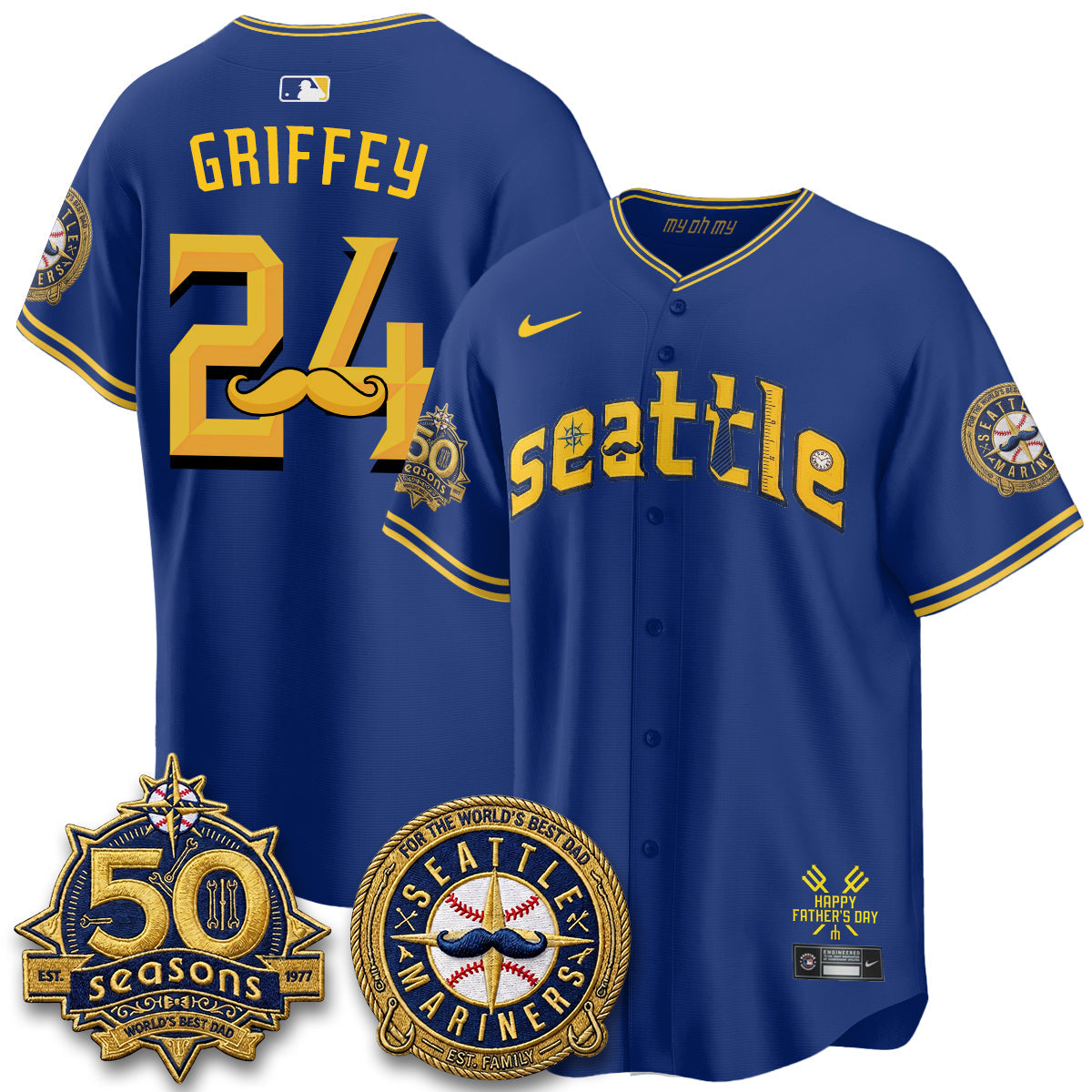 Seattle Mariners Happy Father's Day Vapor Jersey - Stitched