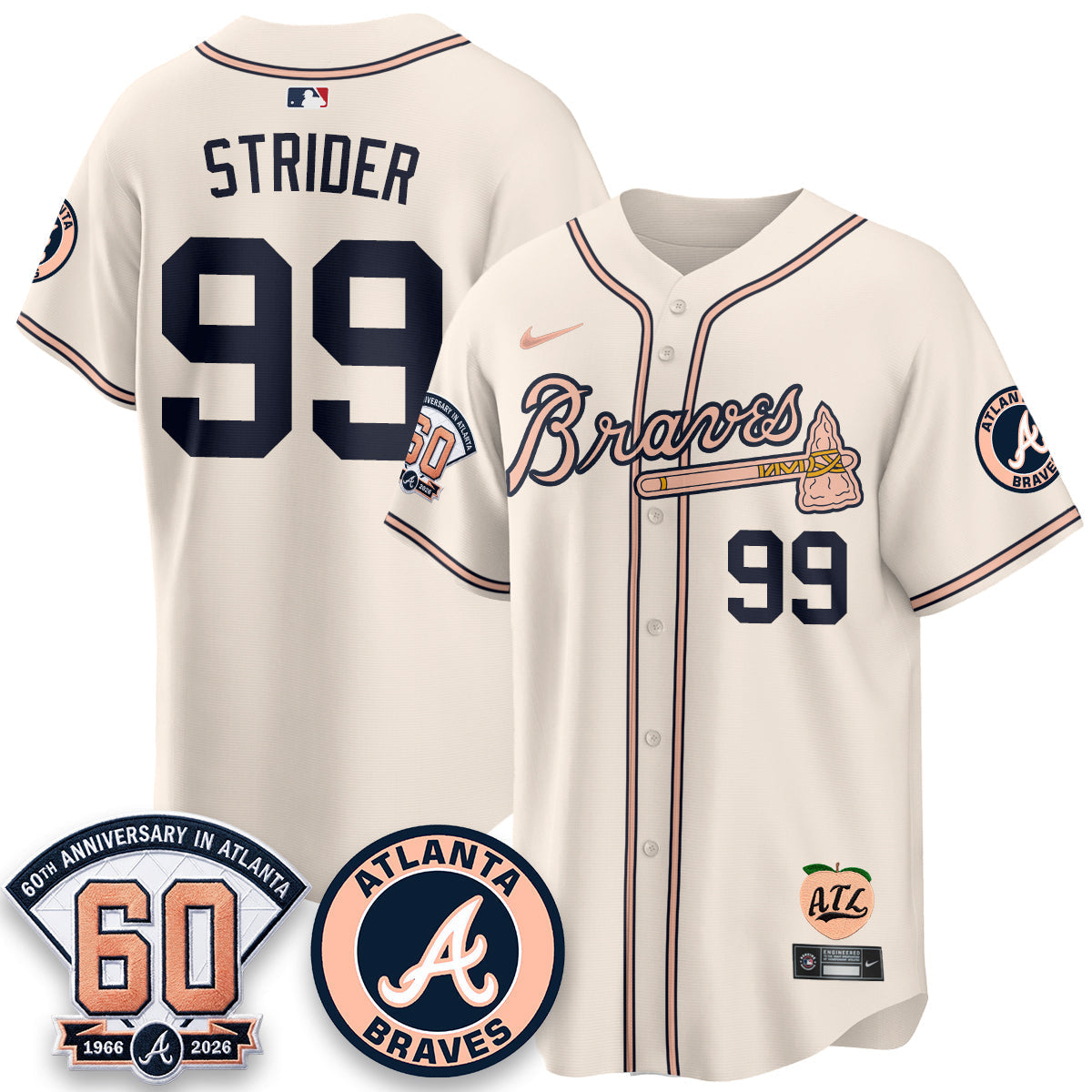 Atlanta Braves 60th Anniversary Peach Edition Vapor Premier Limited Jersey - Stitched