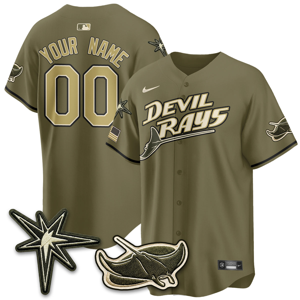 Tampa Bay Rays New Era Olive 2026 Armed Forces Day Custom Jersey - Stitched