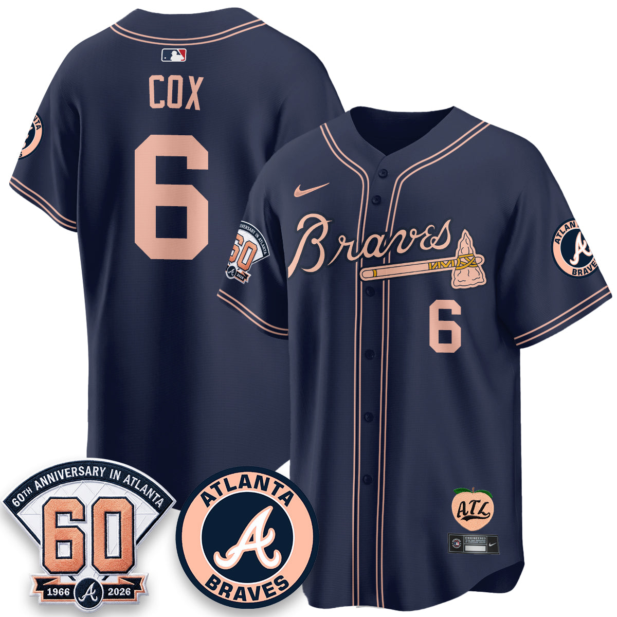 Atlanta Braves 60th Anniversary Peach Edition Vapor Premier Limited Jersey - Stitched