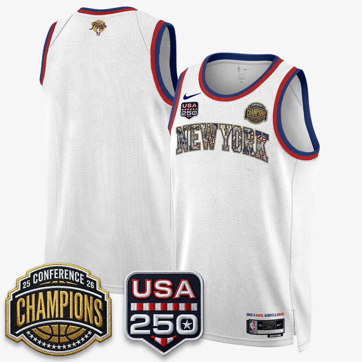 New York Knicks 2026 Basketball  Eastern Conference Champions x Fourth of July Vapor Jersey - Stitched