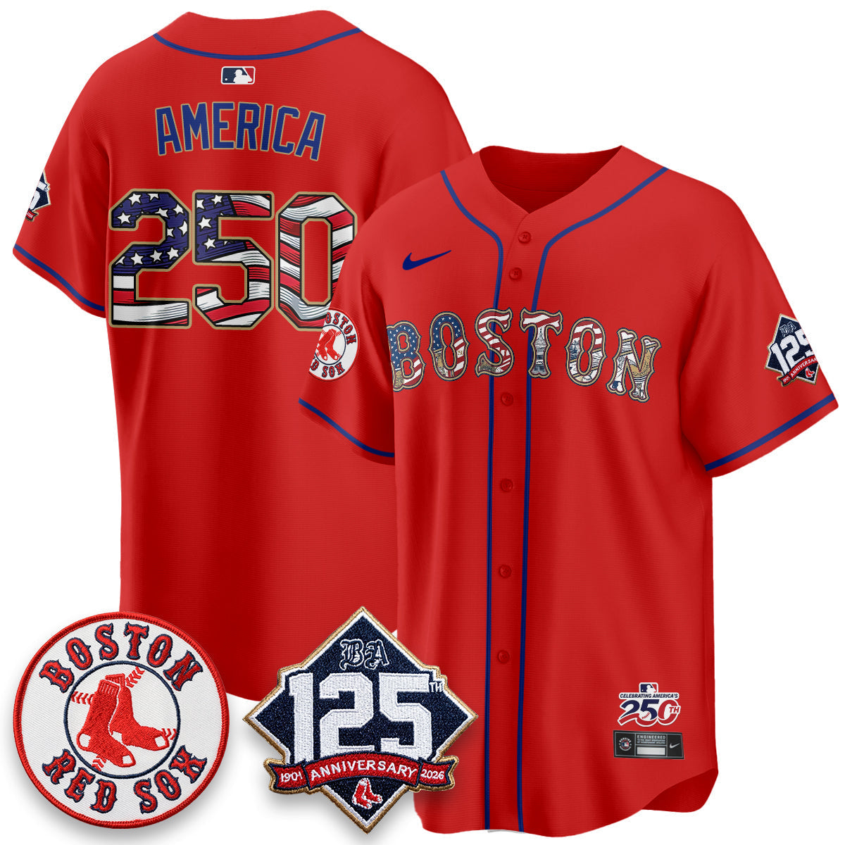 Boston Red Sox 2026 Independence Day USA Vapor Limited Jersey - Stitched-Cuztomshoes
