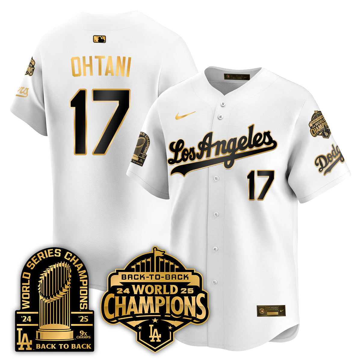Los Angeles Dodgers Gold Collection Vapor Limited Jersey - 9x & B2B Champs - Stitched-Cuztomshoes