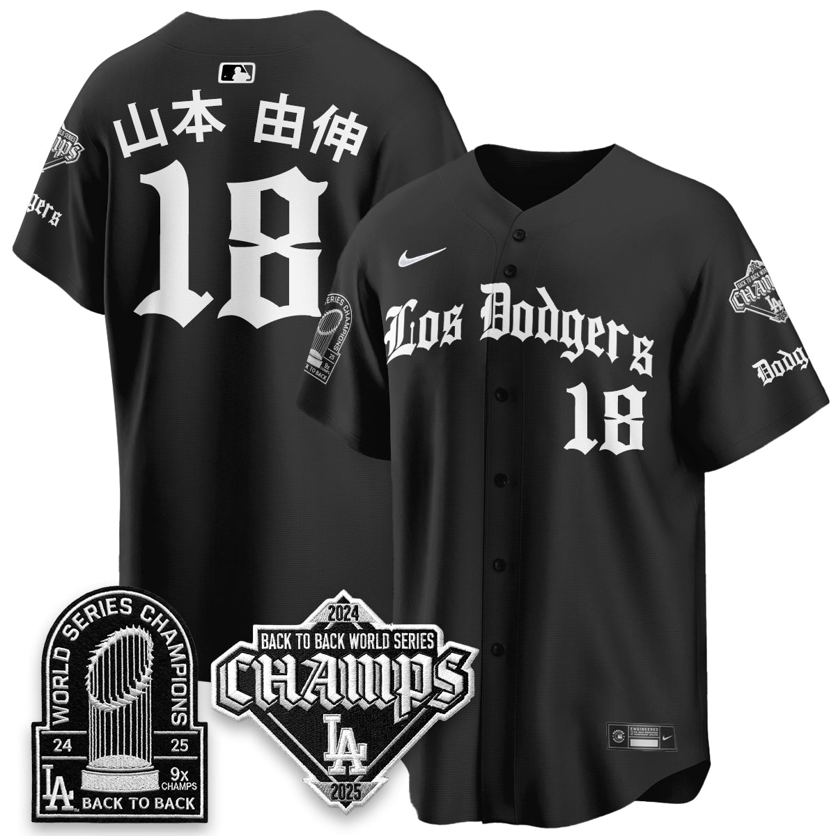 Los Angeles Dodgers World Series Champions B2B Patch Vapor Premier Limited Gothic Edition Jersey - Stitched-Cuztomshoes