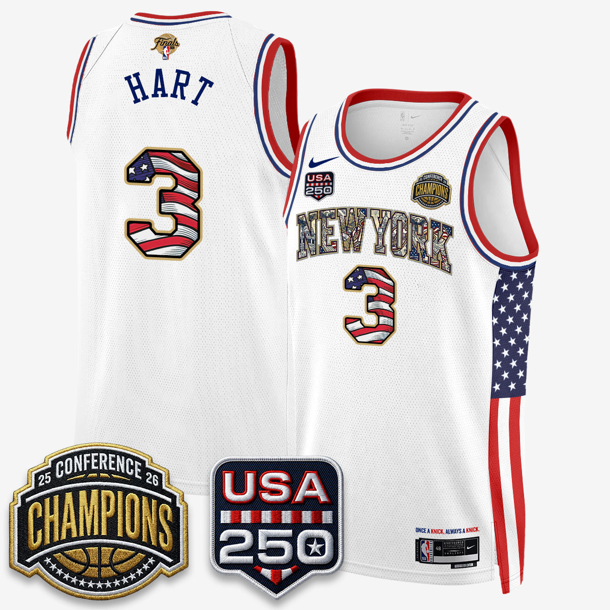 New York Knicks 2026 Basketball  Eastern Conference Champions x Fourth of July Vapor Jersey - Stitched
