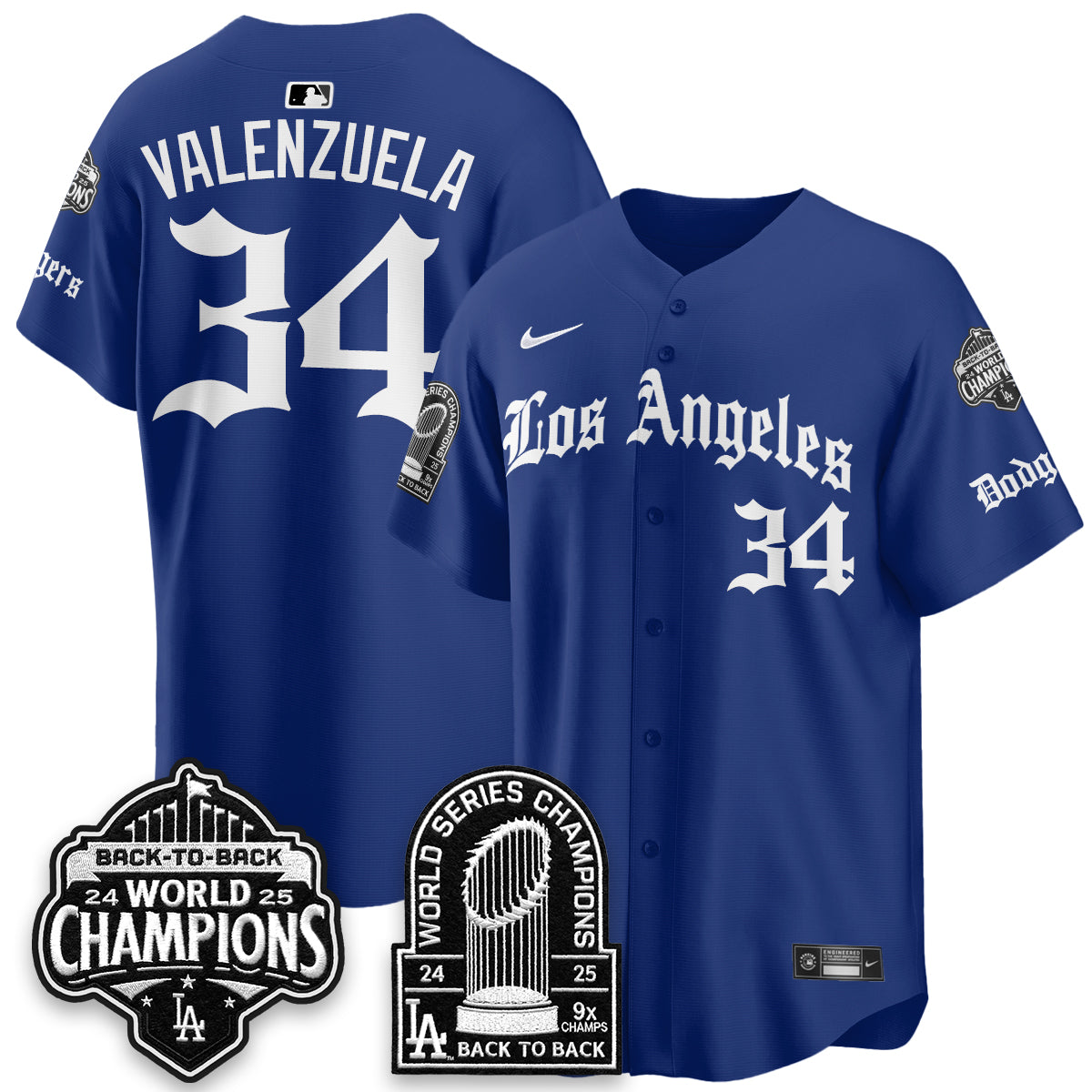Los Angeles Dodgers WS Champions Back 2 Back Patch Vapor Premier Limited Gothic Edition Jersey - Stitched