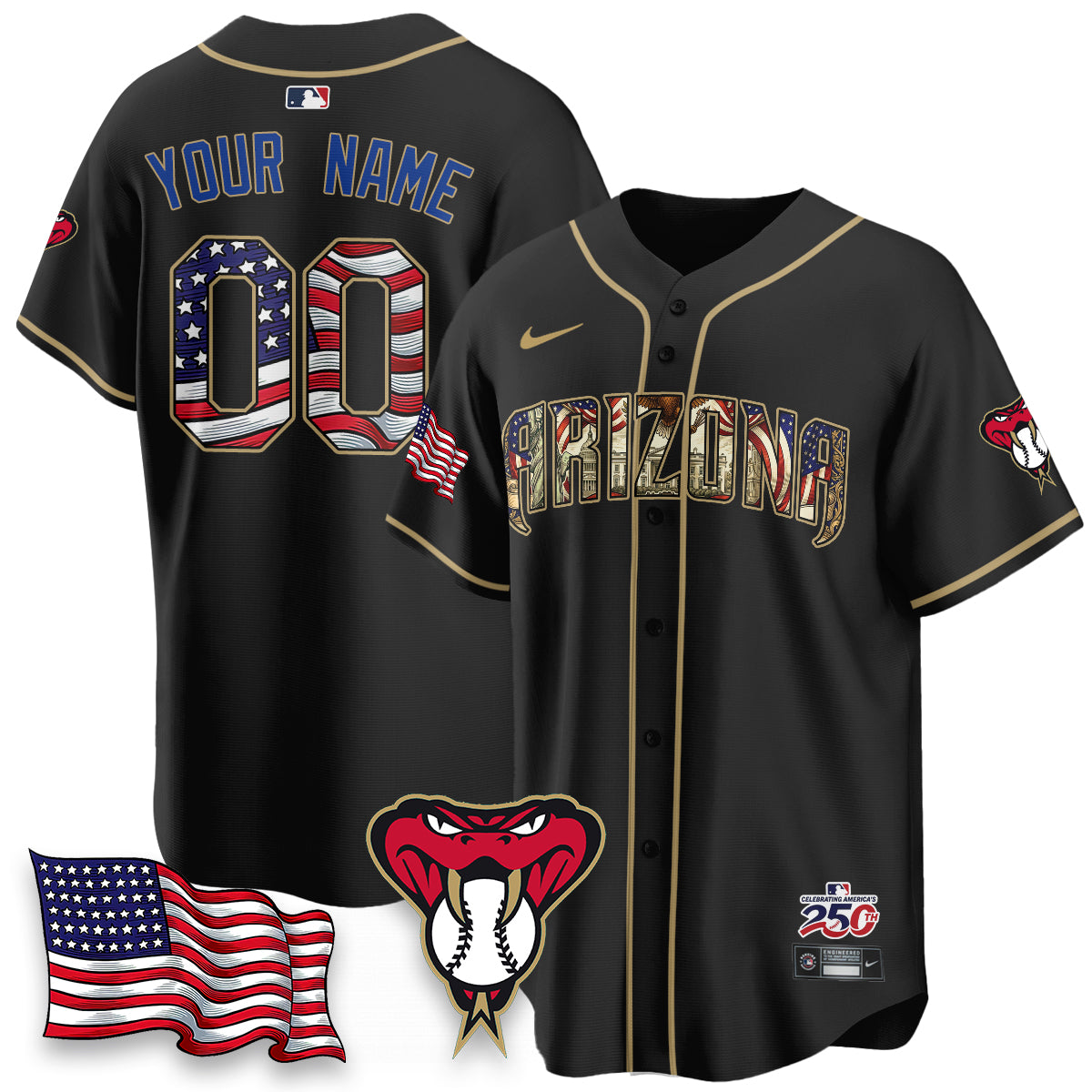Arizona Diamonbacks 2026 Independence Day USA Vapor Limited Custom Jersey - Stitched