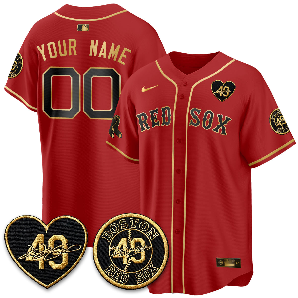 Boston Red Sox Tim Wakefield Memorial Patch Vaper Premier Limited Gold Edition Custom Jersey - Stitched