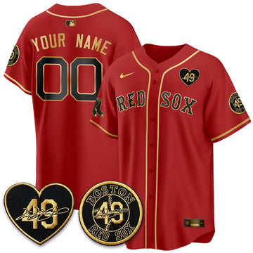 Boston Red Sox Tim Wakefield Memorial Patch Vaper Premier Limited Gold Edition Custom Jersey - Stitched