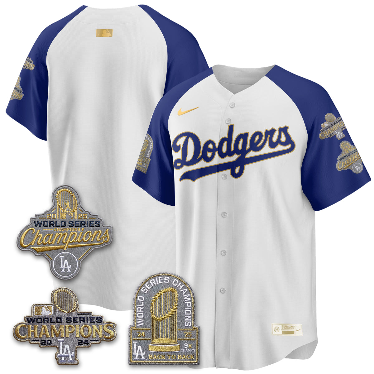 Los Angeles Dodgers Gold Collection Stadium Vapor Limited Jersey - Back to Back 9x Champs - Stitched-Cuztomshoes