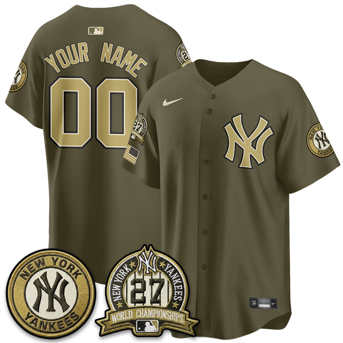 New York Yankees New Era Olive 2026 Armed Forces Day Custom Jersey -Stitched