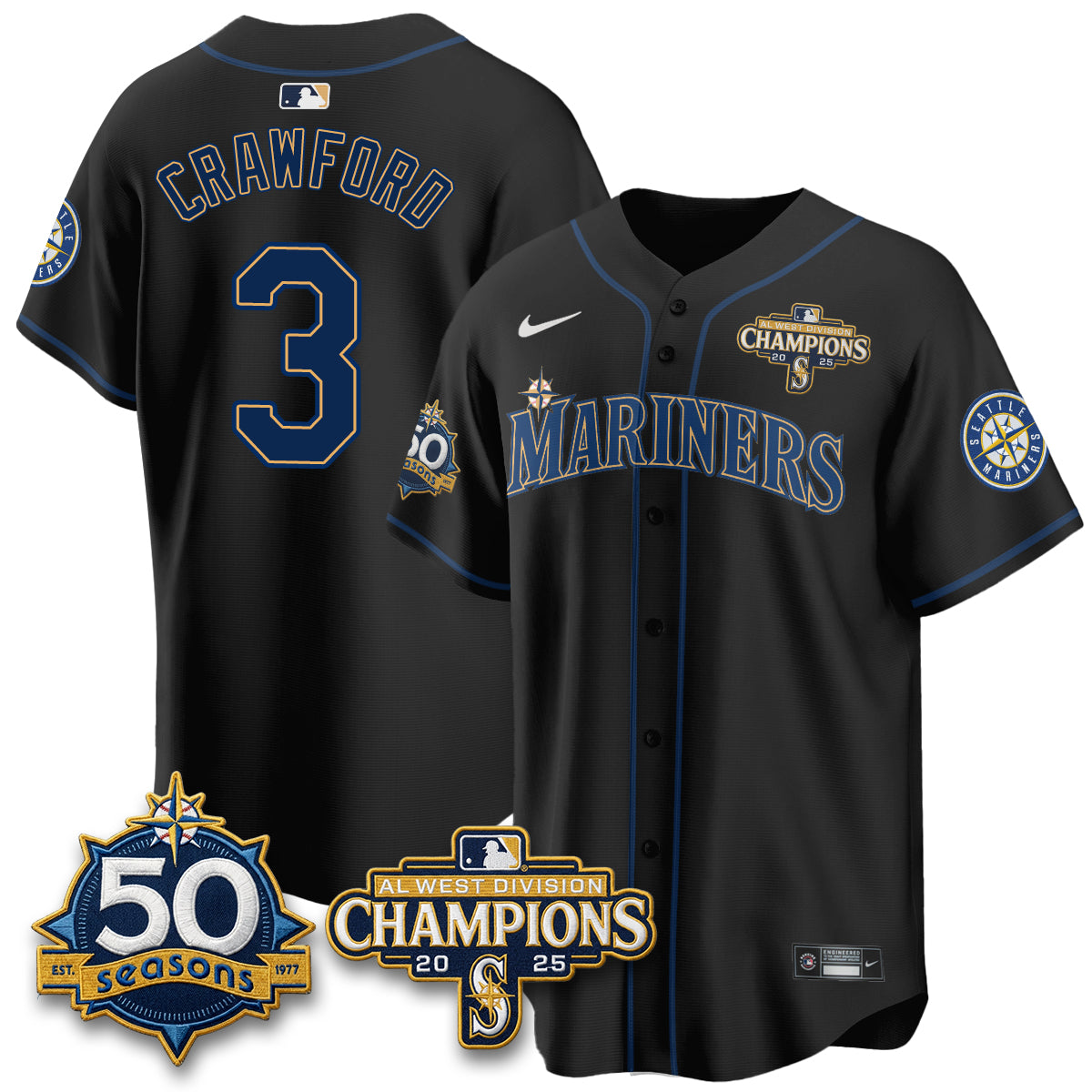 Seattle Mariners 50th Anniversary Black Out Style Vapor Premier Limited Jersey - Stitched