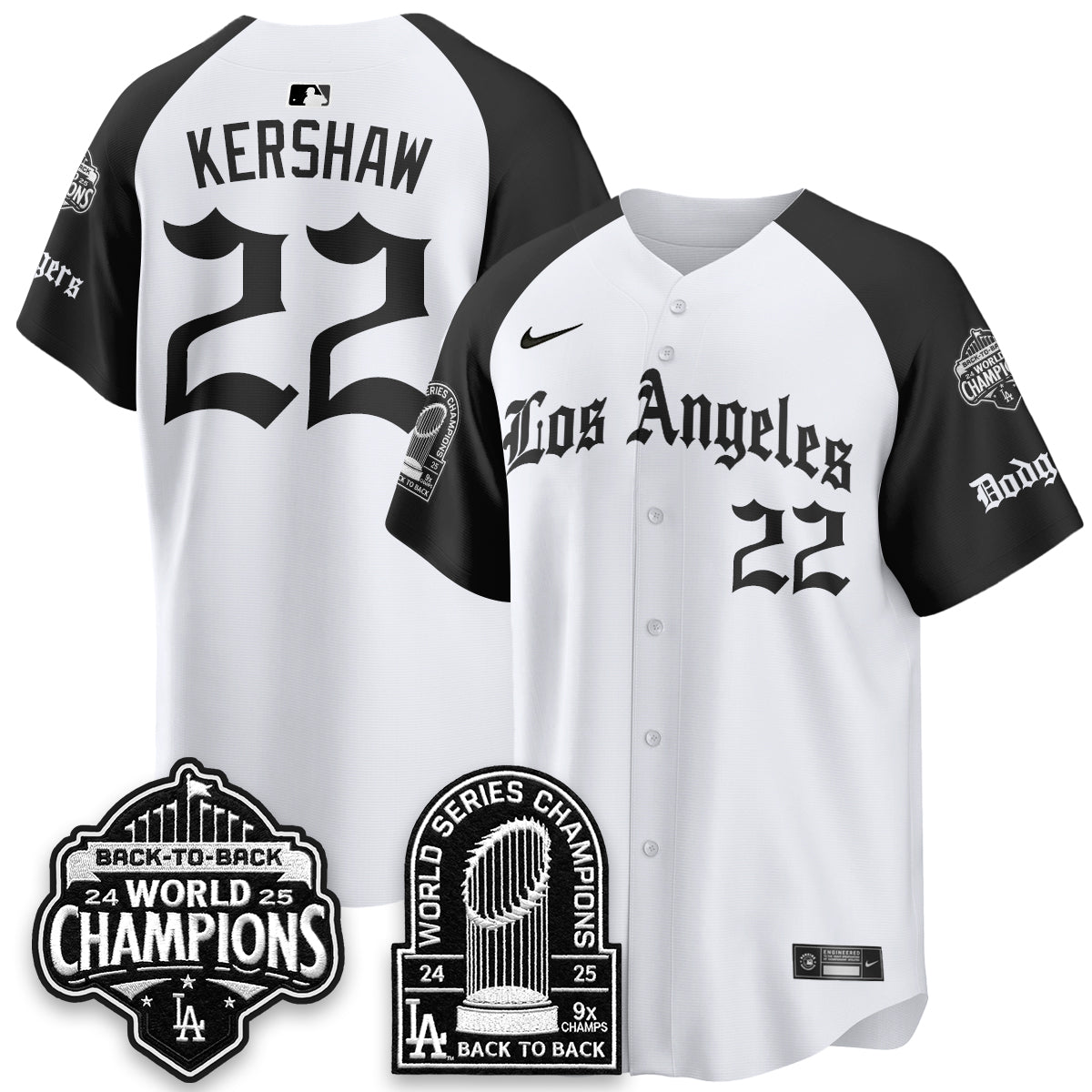 Los Angeles Dodgers WS Champions Back 2 Back Patch Vapor Premier Limited Gothic Edition Jersey - Stitched