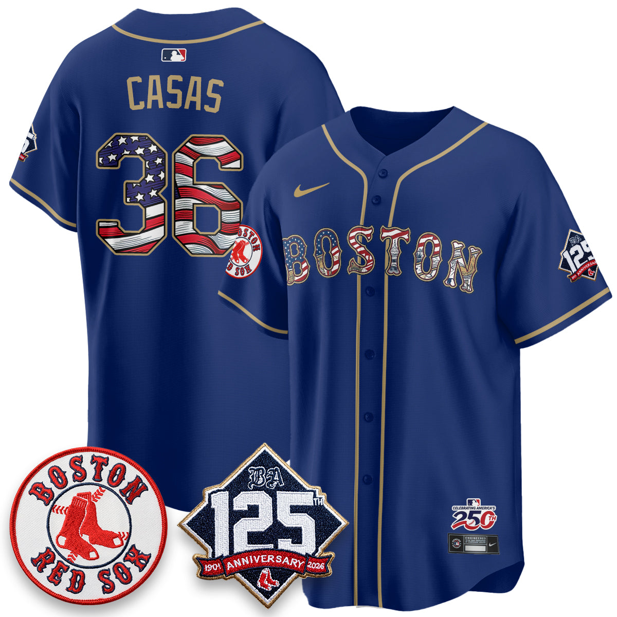 Boston Red Sox 2026 Independence Day USA Vapor Limited Jersey - Stitched-Cuztomshoes