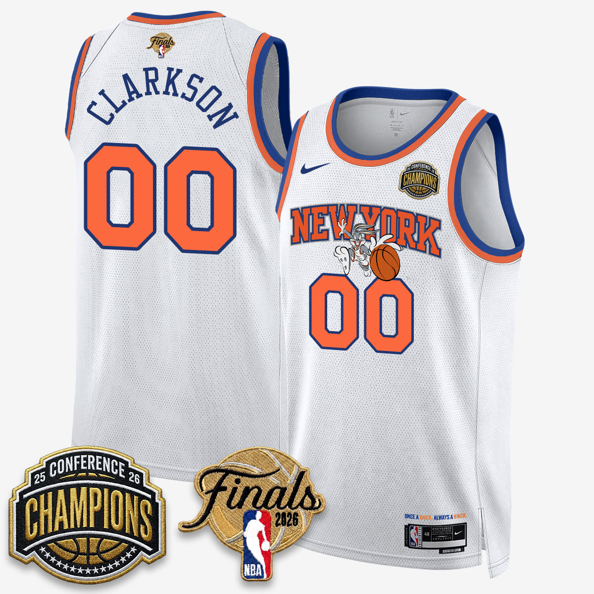 New York Knicks 2026 Basketball Eastern Conference Champions x Looney Tunes Vapor Jersey V2- Stitched-Cuztomshoes