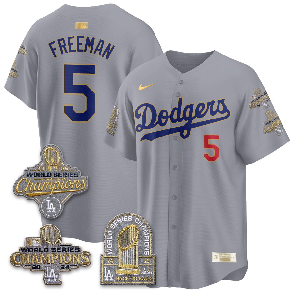 Los Angeles Dodgers Gold Collection Stadium Vapor Limited Jersey - Back to Back 9x Champs - Stitched-Cuztomshoes