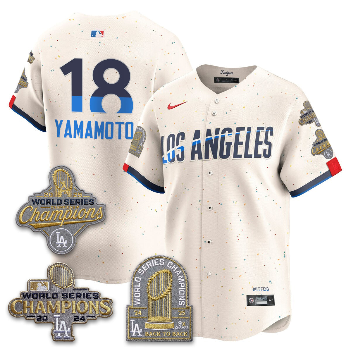 Los Angeles Dodgers Gold Collection Stadium Vapor Limited Jersey - Back to Back 9x Champs - Stitched-Cuztomshoes