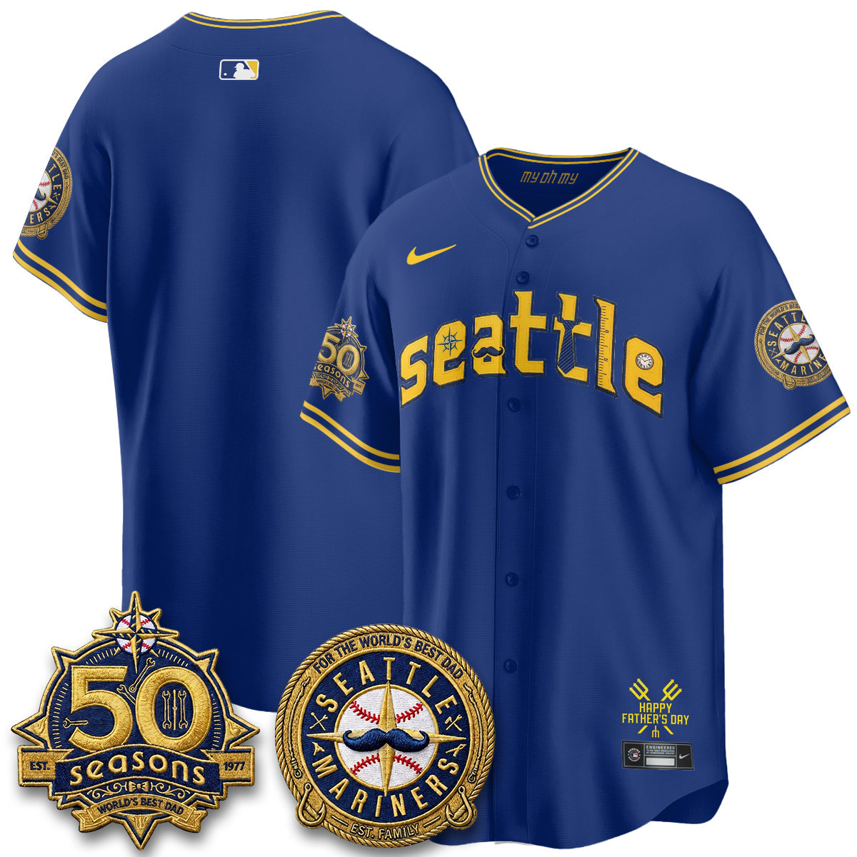 Seattle Mariners Happy Father's Day Vapor Jersey - Stitched