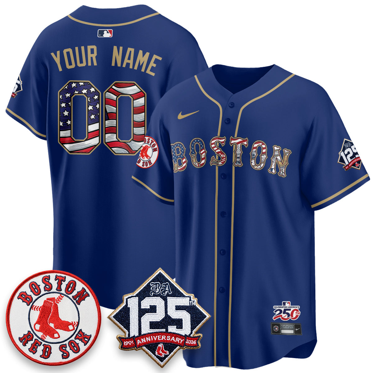 Boston Red Sox 2026 Independence Day USA Vapor Limited Custom Jersey - Stitched-Cuztomshoes