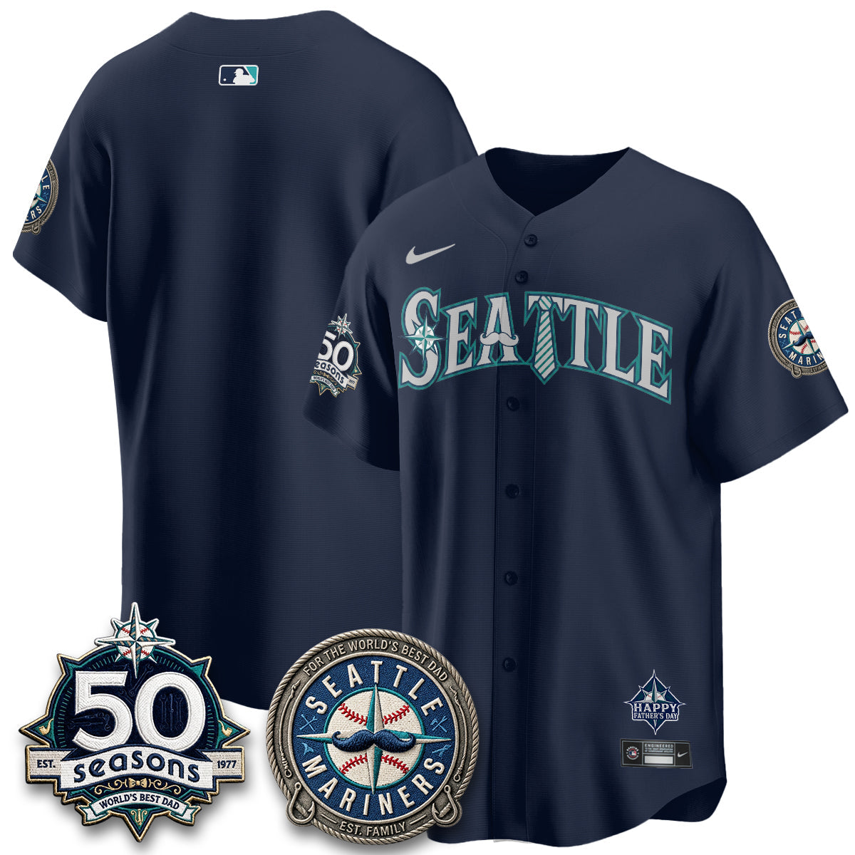 Seattle Mariners Happy Father's Day Vapor Jersey - Stitched