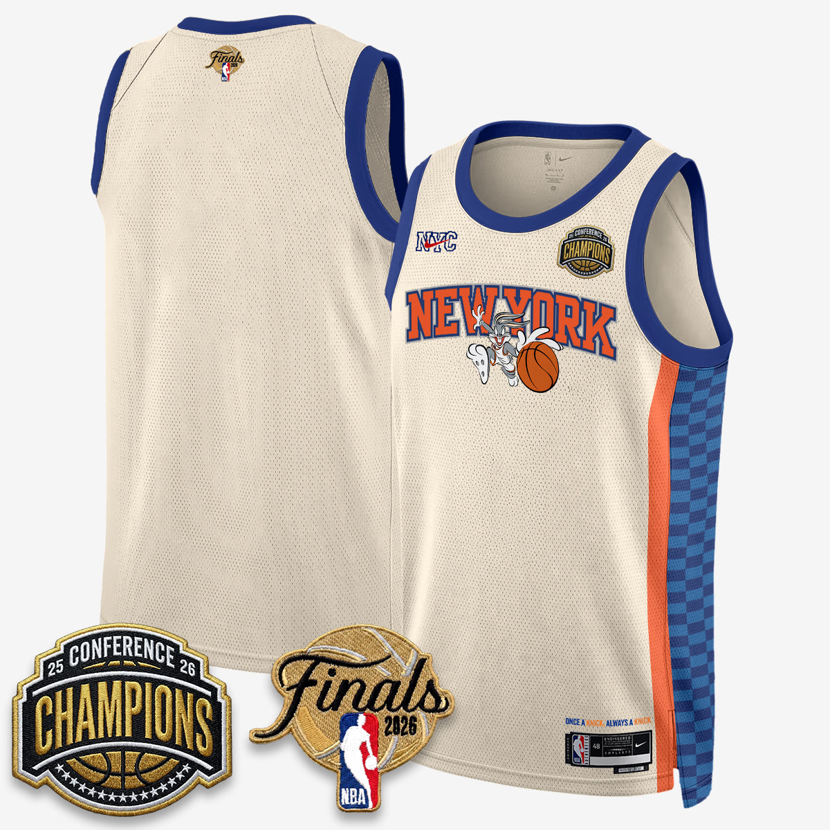New York Knicks 2026 Basketball Eastern Conference Champions x Looney Tunes Vapor Jersey V2- Stitched-Cuztomshoes