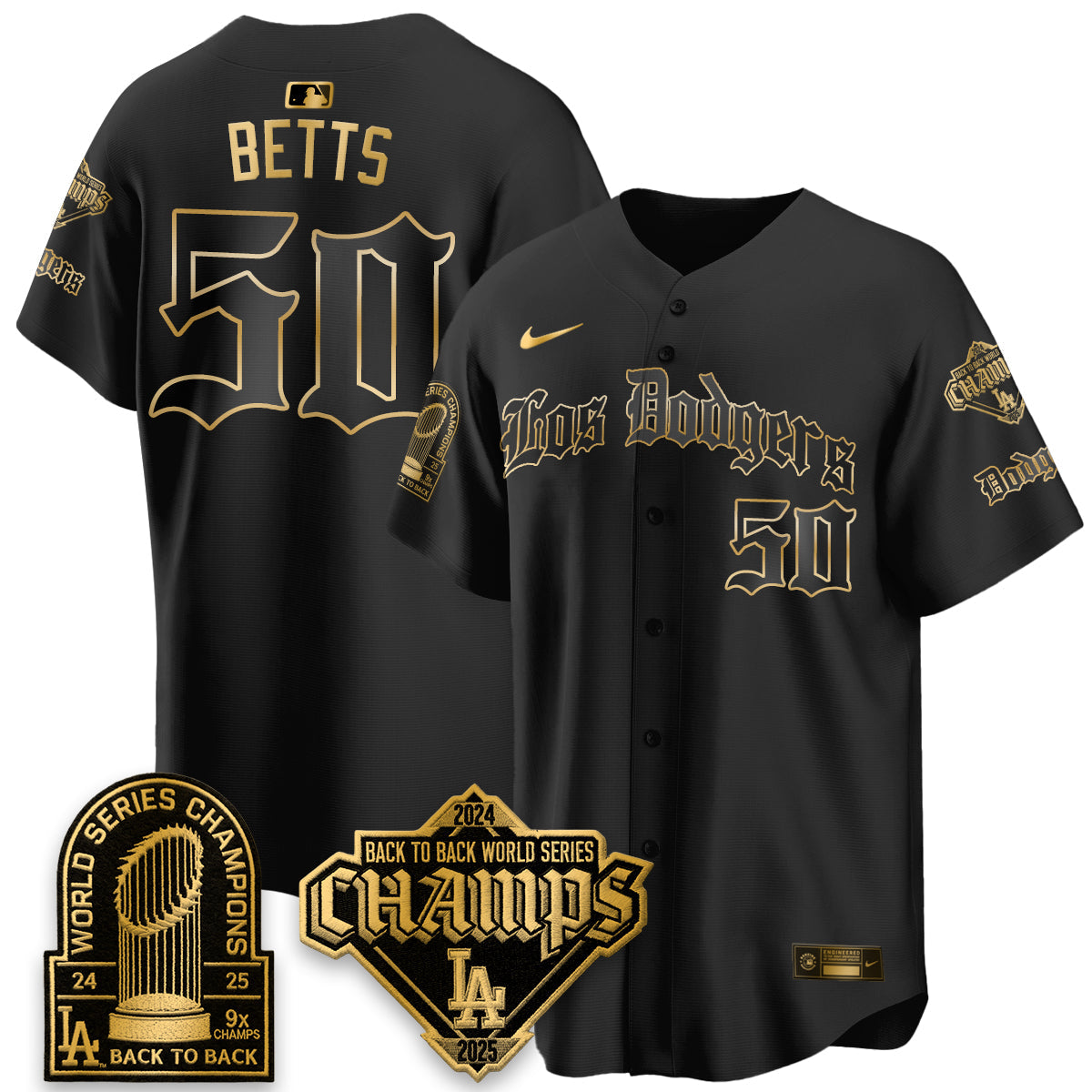 Los Angeles Dodgers World Series Champions B2B Patch Vapor Premier Limited Gothic Edition Jersey - Stitched-Cuztomshoes