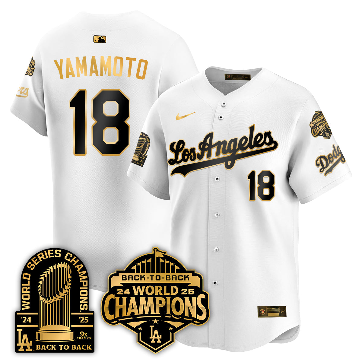 Los Angeles Dodgers Gold Collection Vapor Limited Jersey - 9x & B2B Champs - Stitched-Cuztomshoes