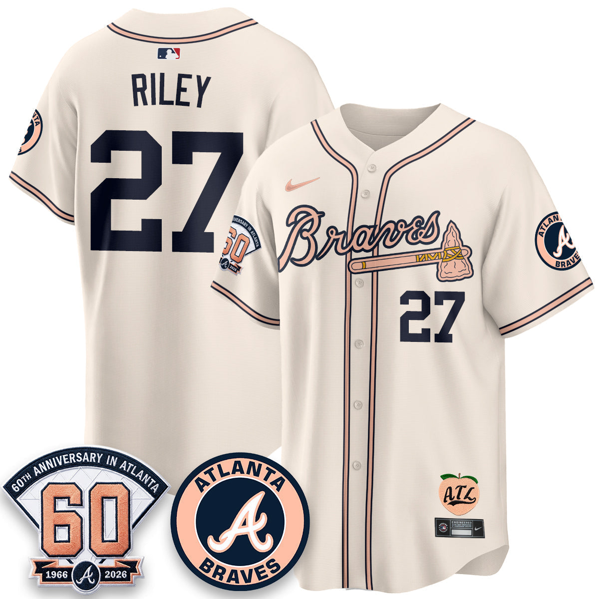 Atlanta Braves 60th Anniversary Peach Edition Vapor Premier Limited Jersey - Stitched
