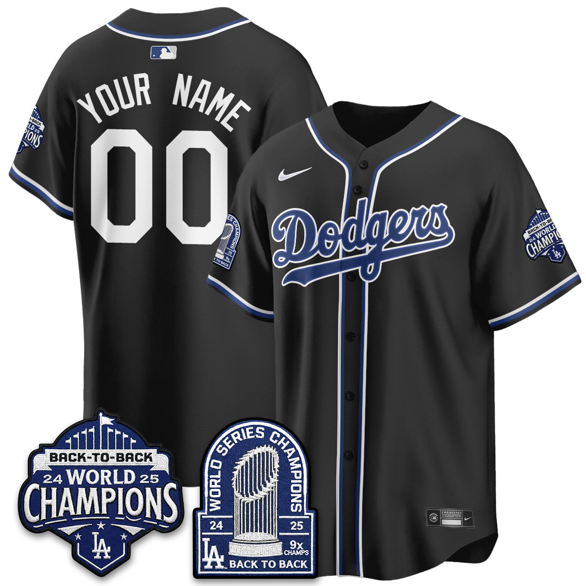 Los Angeles Dodgers 2026 Black Out Style Vapor Limited Custom Jersey - B2B Champs - Stitched-Cuztomshoes