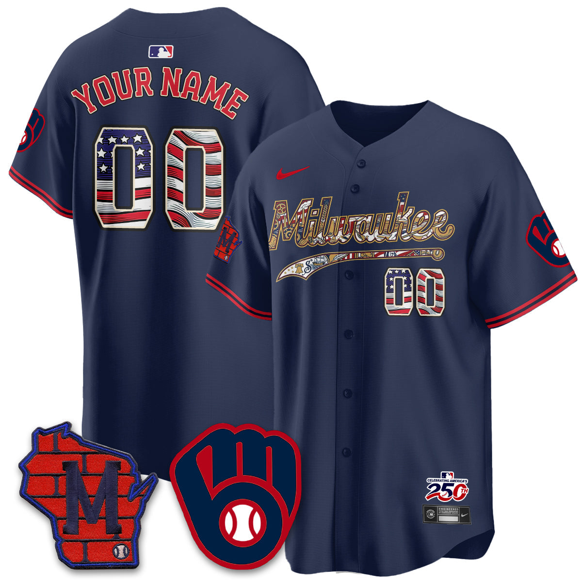 Milwaukee Brewers 2026 Independence Day USA Vapor Limited Custom Jersey - Stitched-Cuztomshoes