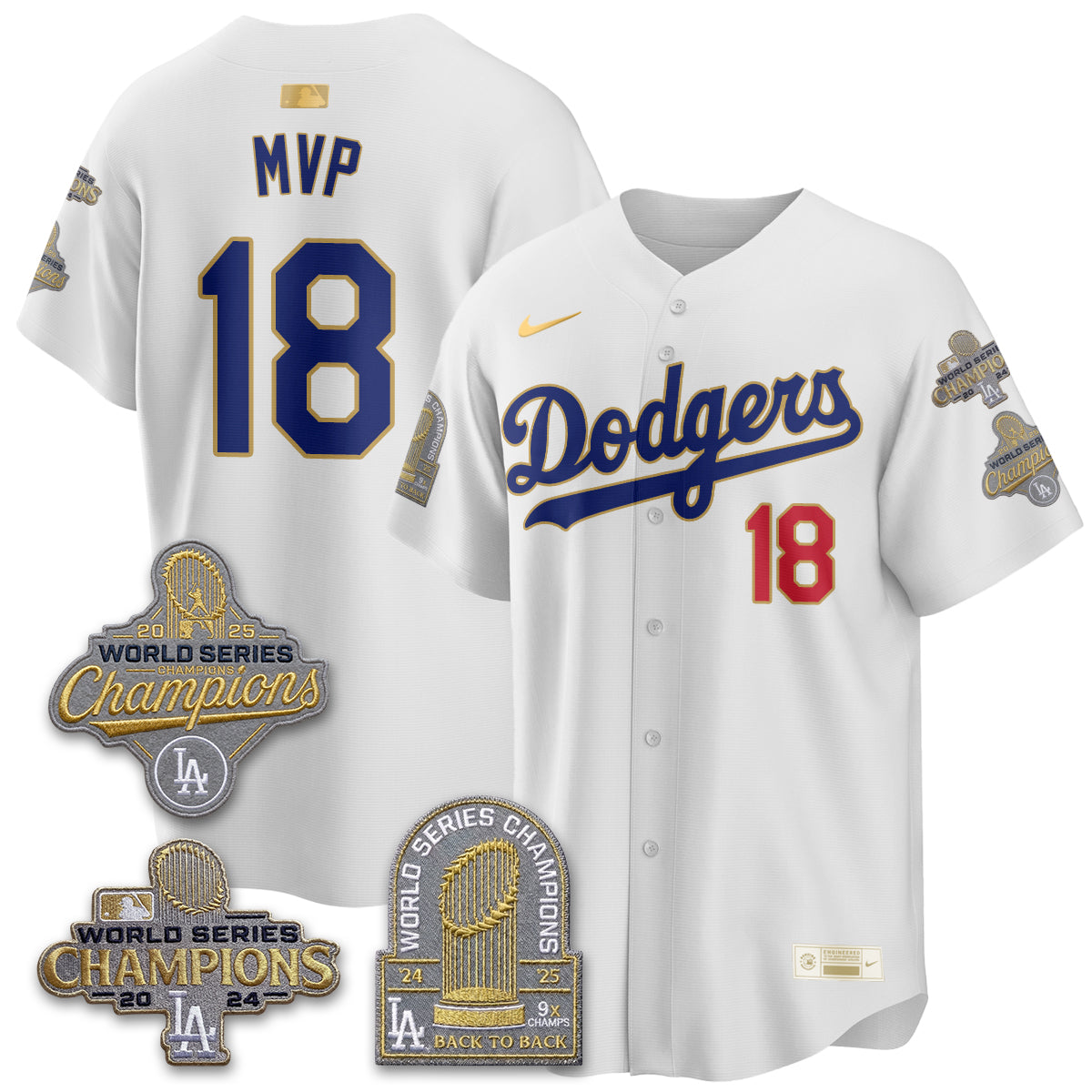 Los Angeles Dodgers Gold Collection Stadium Vapor Limited Jersey - Back to Back 9x Champs - Stitched-Cuztomshoes