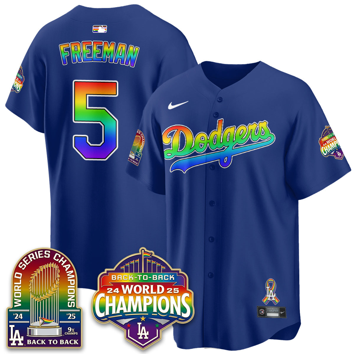 Los Angeles Dodgers Happy Pride Month Vapor Jersey - Stitched-Cuztomshoes