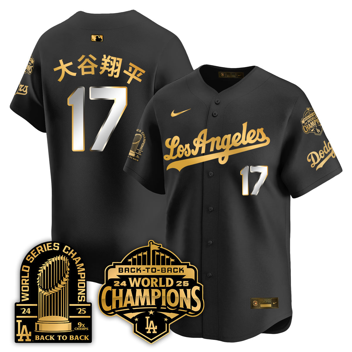 Los Angeles Dodgers Gold Collection Vapor Limited Jersey - 9x & B2B Champs - Stitched-Cuztomshoes